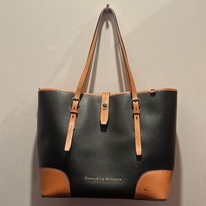 Dooney & Bourke Black and Tan Structured Leather Tote